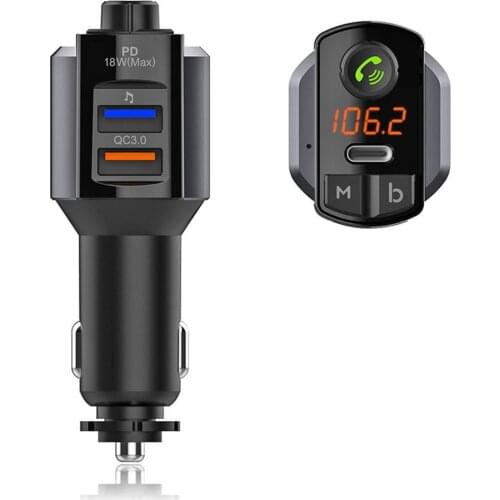Car Wireless MP3 Player With BASS Subwoofer FM Transmitter Wireless Mp3 Player Car Wireless Charger PC18W QC3.0