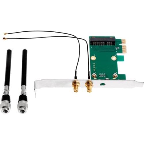 Wireless Wifi Network Card Mini PCI-E To PCI-E 1X Desktop Adapter + 2 Antennas R9UA