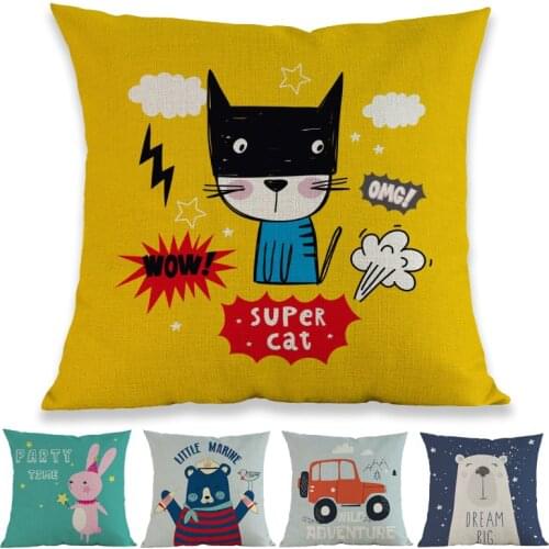 Cartoon Cute Little Animal Illustration Style Bear Cat Rabbit Pillow Case Home Sofa Kid Room Decoration Cushion Cover Child Gift