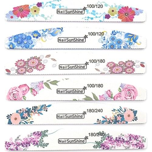 5/10 Pcs Flower Printed Nail File White Sanding Nail Art Files 100/120 100/180 180/240 Lime A Ongle Professional Nail File Block