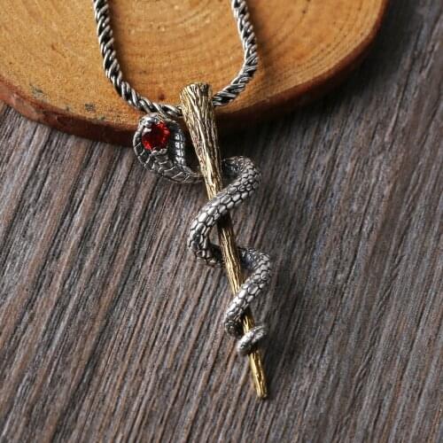 Pure 100% 925 Sterling Silver Climbing Cobra pendant Snake Pendent Sterling Silver Rod and cobra Pendant Free Shipping