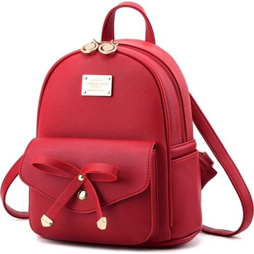 Ladies Fashion Pu Leather Anti-Theft Backpacks Bags 2021 Summer New Girls Solid Bow Small Student Book Travel Backpack Bags