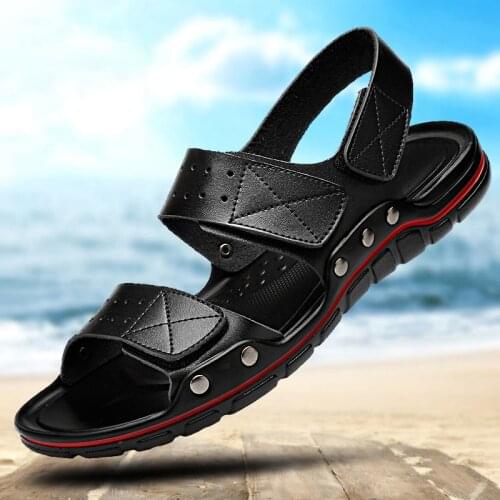 Summer Men Leather Casual Sandals Plus Size 50 Outdoor Black Walking Soft Luxury Shoes Sandalias Hombre New Fashion 2021