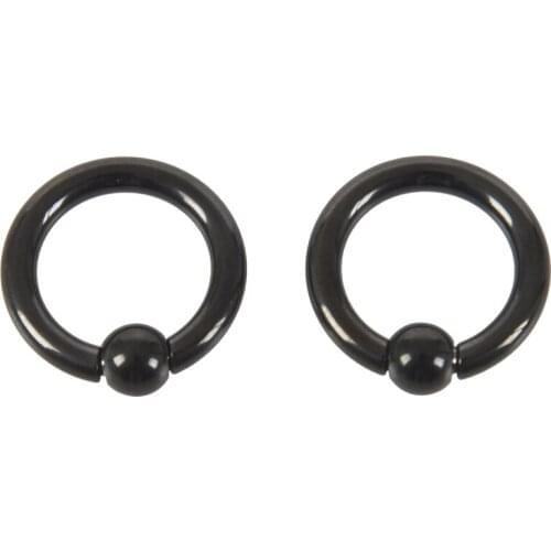 2 Lot Pair of Black Steel Eazy Captive Bead Ear Rings BCR Stud Piercing Jewelry