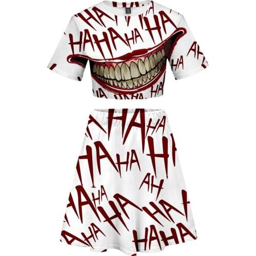 2021 haha clown 3D printed summer fashion sexy two-piece female crop top and skirt 2-piece costume cosplay costume