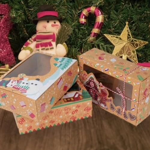 3Pcs Christmas Cookie Box Kraft Paper Candy Gift Boxes Bags Food Packaging Box Christmas Party Kids Gift New Year