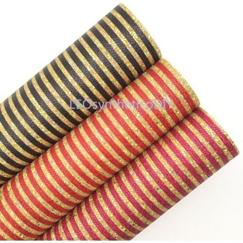 1PC 21X29CM Glitter Fabric, Gold Stripes Printed Glitter Leather Sheets For Making Bows LEOsyntheticoDIY R270A