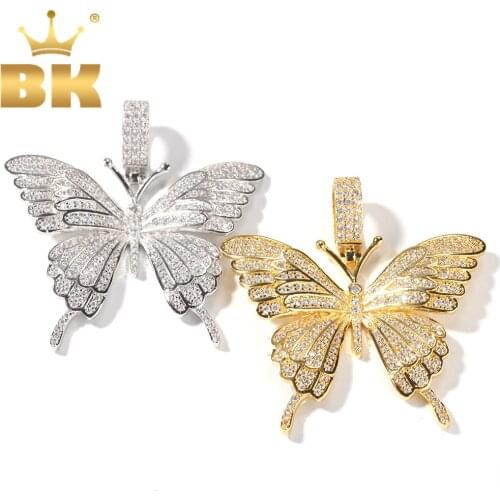 THE BLING KING Butterfly Pendant Iced Cubic Zirconia Stones Gold Silver Color Necklace Colored Fashion Hiphop Jewelry
