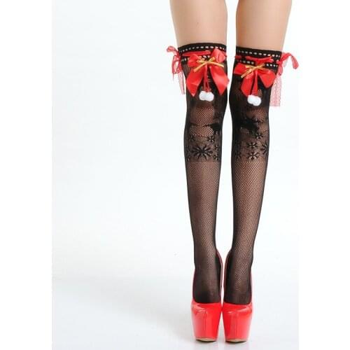 Carnival Fishnet Stockings Women Bow Flowers Lace Stocking Sexy Evening Party Wear Thigh High Socks Lingerie Women Stockings