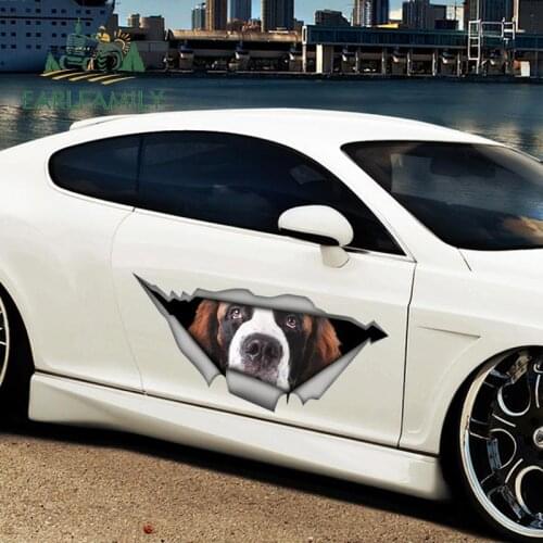 EARLFAMILY 43cm x 17.2cm 3D Car Body Sticker FOR Saint Bernard Vinyl Torn Metal Decals JDM Waterproof Pet Dog Stickers