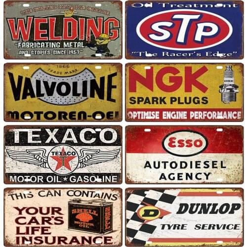 Vintage Metal Plate License Plate Welding Fabricating Metal Valvoline Tyre Service for Shabby Chic Bar Garage Decoration Tintin