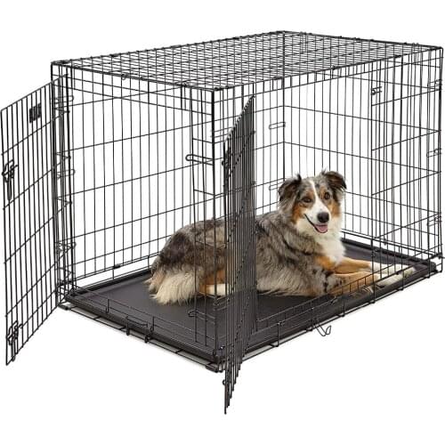 Homes Cage For Pets Dog Single Door&Double Door Folding Metal 42L x 30W x 28H Inches Dog Crates Includes Leak-Proof Plastic Tray