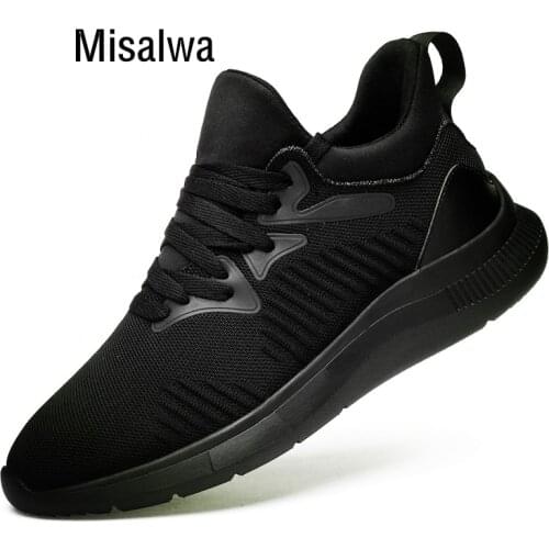 Misalwa 6CM Lift Shoe Men Casual Lace-up Mens Elevator Shoes Genuine Leather Men Sneakers 37-44 Black Mens Shoes