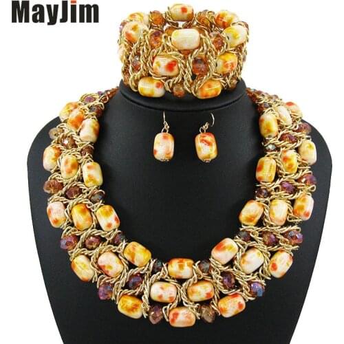 MayJim Statement necklace 2018 fashion jewelry sets Handmade nigerian african beads chain crystal jewelry sets Vintage Bijoux