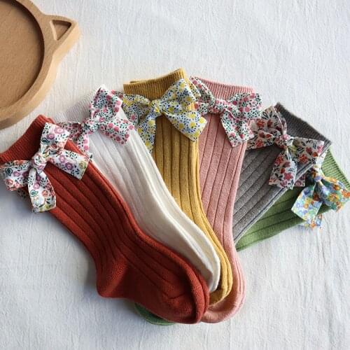 Cute Floral Bows Baby Socks Autumn Soft Warm Baby Girl Knee High Socks Enfant Girls Socks Toddler Kids Cotton Socks 0-12 Months