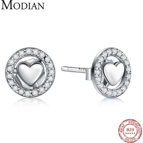 Modian 100% Real 925 Sterling Silver Fashion Forever Love Stud Earrings Charm Hearts Earring For Women Authentic Silver Jewelry