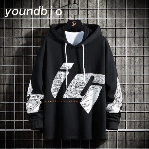 Men New Hoodies Korean Fashion Loose Pullover Printing Long-Sleeved Casual Pullover Men Trend Mens Loose Hoodie Zt8409