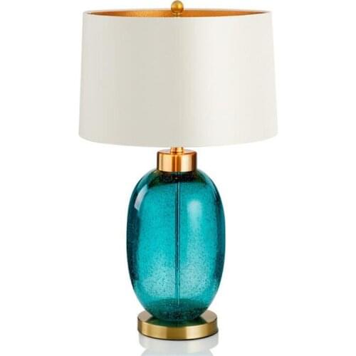 Mediterranean Sea Blue Glass Table Lamp for Foyer Bed Room Apartment Romantic Modern Desk Light H 66cm 1935