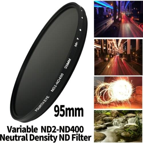 ND Lens 95mm Variable ND2-ND400 Neutral Density Filter Fader ND Adjustable Optical Glass Lens Apply to 95mm camera lens