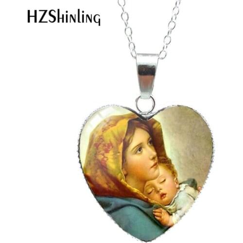 2020 Glass Dome Heart Cabochon Necklace Mother Maria God Blessed Virgin Printing Glass Necklace Jewelry Accessories