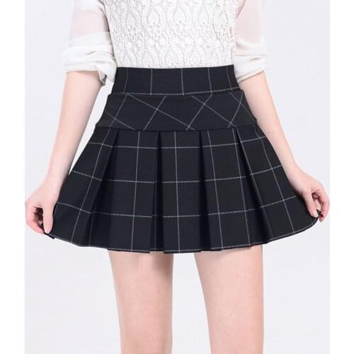Four seasons Joker high waist slim skirt Peng skirt elastic waist elastic multiyard plaid elastic waist plaid pleated sexy skirt