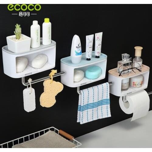 ECOCO Bathroom Shelf Shower Caddy Organizer Wall Mount Shampoo Rack With Towel Bar No Drilling soap Storage Bathroom Accessories