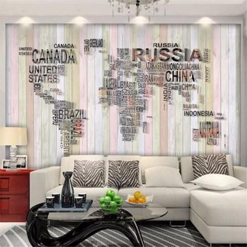 Beibehang Custom large wallpaper 3d stereo modern european English map wood striped theme fresco bedroom background wall paper