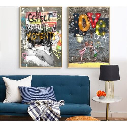 Hugging Boy and Girl Poster Home Interior Decoration LOVE Letter Graffiti Canvas Painting For Kids Room Living room Wall Art