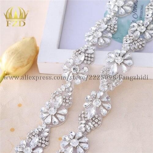 FANGZHIDI (1Yard) Sewing on Rhinestone crystal Beaded Applique trims for Wedding Dresses Trimming Waistband Belts