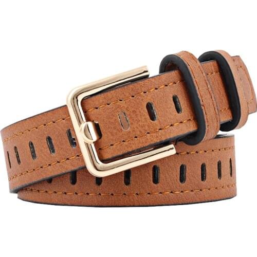 Women Belts PU Leather Belts Female Metal Without Pin Buckle Belt Ladies Fashion Openwork Waistband Womens Casual Belt