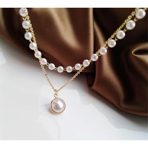 Ruanme spring and summer fashion personality niche contracted neck chain design double chain necklace women sweet pearl clavicle
