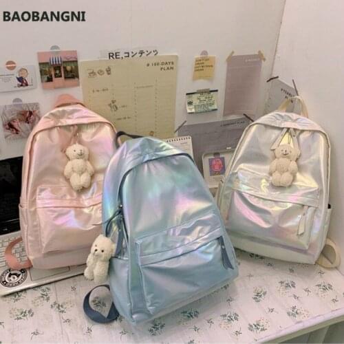 Backpacks Women Reflective Colorful Chic Girls Pink School Bags Ins Harajuku All-match Fashion Large Capacity PU Street