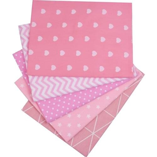 Pink Heart Wave Star 100% Cotton Twill Floral Kids Fabric, Patchwork Cloth,Sewing Quilting Fat Quarters Materials For Baby&Child