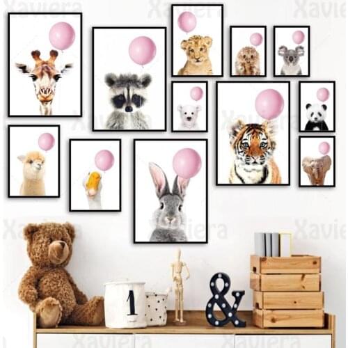 Balloon Animal Posters for Kids Room Rabbit Elephant Giraffe Lion Tiger Nursery Wall Art Canvas Prints Nordic Home Decoration