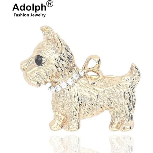 ADOLPH Jewelry High Quality Gold Color Metal Cute Dog Crystal Butterfly Brooch Pin Women Clothes Dress Wedding Bridal Brooch hOT