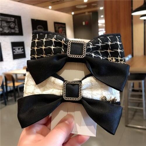 Elegant Lady French Style Black and White Plaid Spring Hair Clip New Girl Hairpin Versatile Butterfly Hairpins for Hair Women