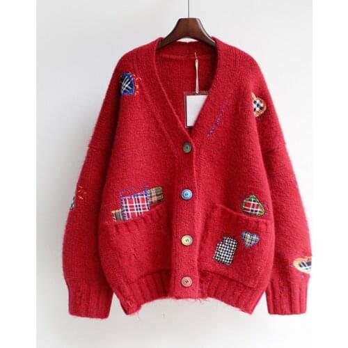 Long Cardigans ropa mujer Sweater Coat 2021 Winter Women V neck Sweater Cardigans Loose Korean Style Patchwork Stitch Chic