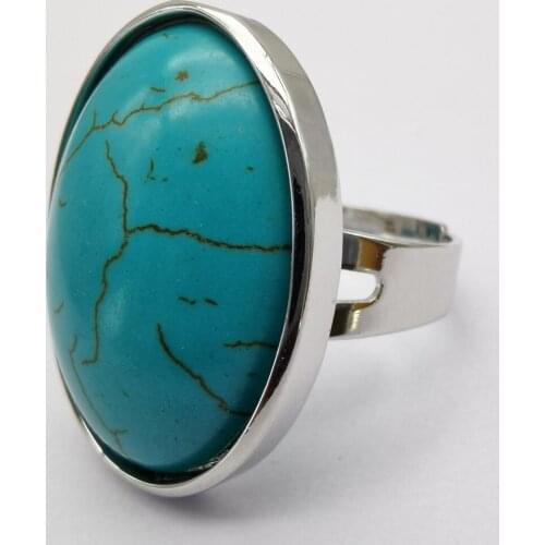 Green Howlite Stone Oval Bead GEM Finger Ring Jewelry For Woman Gift Size 8 X128