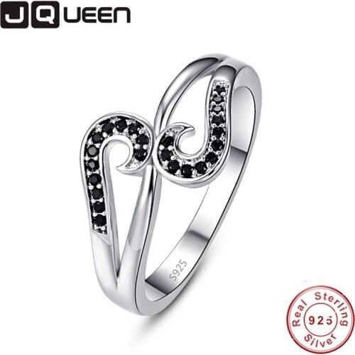 JQUEEN Black Crystal Music Notes S925 Ring Women Sterling Silver Wedding Engagement Jewelry Party Rings Comfit Fit Wholesale
