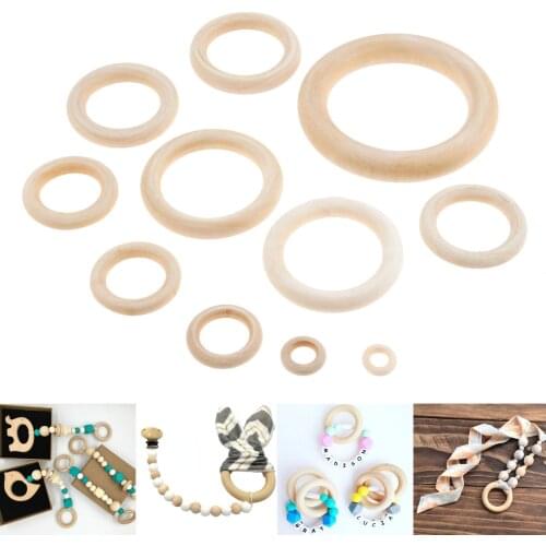 1-100pcs/set Wooden Rings Unfinished Hoops Jewelry Making DIY Teething Toys Pacifier Holders 15/20/35/40/45/50/55/60/65/70/100mm