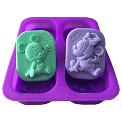 1pcs Four-Holes Baby Micky and Minnie (xj564) Silicone Handmade Soap/Cake Mold Crafts DIY Mold
