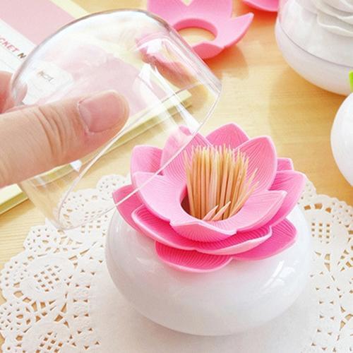 1 Pc Lotus Home Decor Toothpick Cotton Bud Swab Holder Storage Box 4 Colors Toothpick Holders