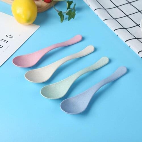 1PC Kitchen Accessories Wheat Straw Soup Spoon Portable Colourful Feeding Quality Plastic Self Spoon For Kids Soup High Tod L2E6