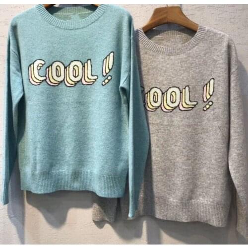 100% Cashmere Knitted Sweater COOL JACQUARD O NECK LONG SLEEVES JUMPER KNITWEAR