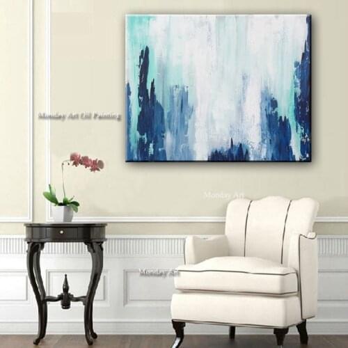 100% Hand painted Wall Art Decor Blue Art Oil Painting on Canvas Abstract Paintings for Living Room Home Decor No Frame