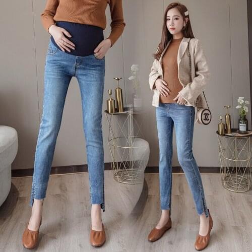 11842# Maternity pants Summer Split Maternity Jeans Belly Support Pants Elastic Waist Maternity Trousers