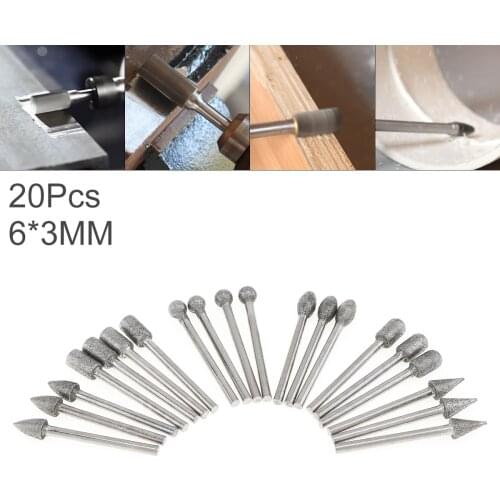 20pcs Diamond Grinding Head Precision Engraving 3mm Shank Diameter Rotary Files for Electric Grinding Head Grinding Tool