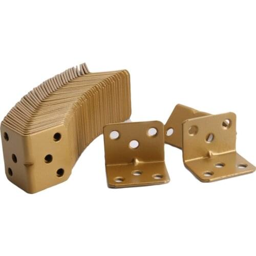 20Pcs Gold 90 Degrees Corner Brackets Fittings Wooden table&Chair Fixed Connector Electroplated Paint 6 mounting screw holes