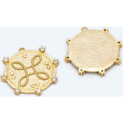 4pcs CZ Paved Gold Round Charm 24mm, Round Disc Necklace Pendant, Jewelry Making Supplies (GB-1976)