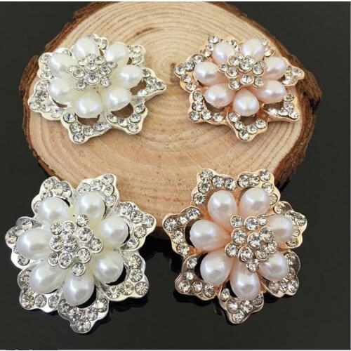 5pcs 3.9cm*3.9cm Hair Flower center buttons alloy silver/gold pearl rhinestone hair embellishments